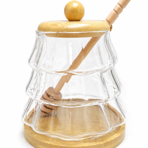 Glass & Wood Honey Jar 500ML Sharp Corner